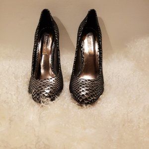 BCBGMaxAzria- black and silver 4' high heel shoes